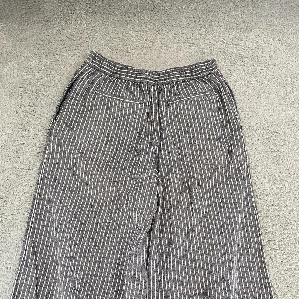Banana Republic Wide Leg Pants Womens S Blue Stripe Linen Ankle Coastal Beachy